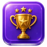 Purple badge with a gold trophy crowned by three stars